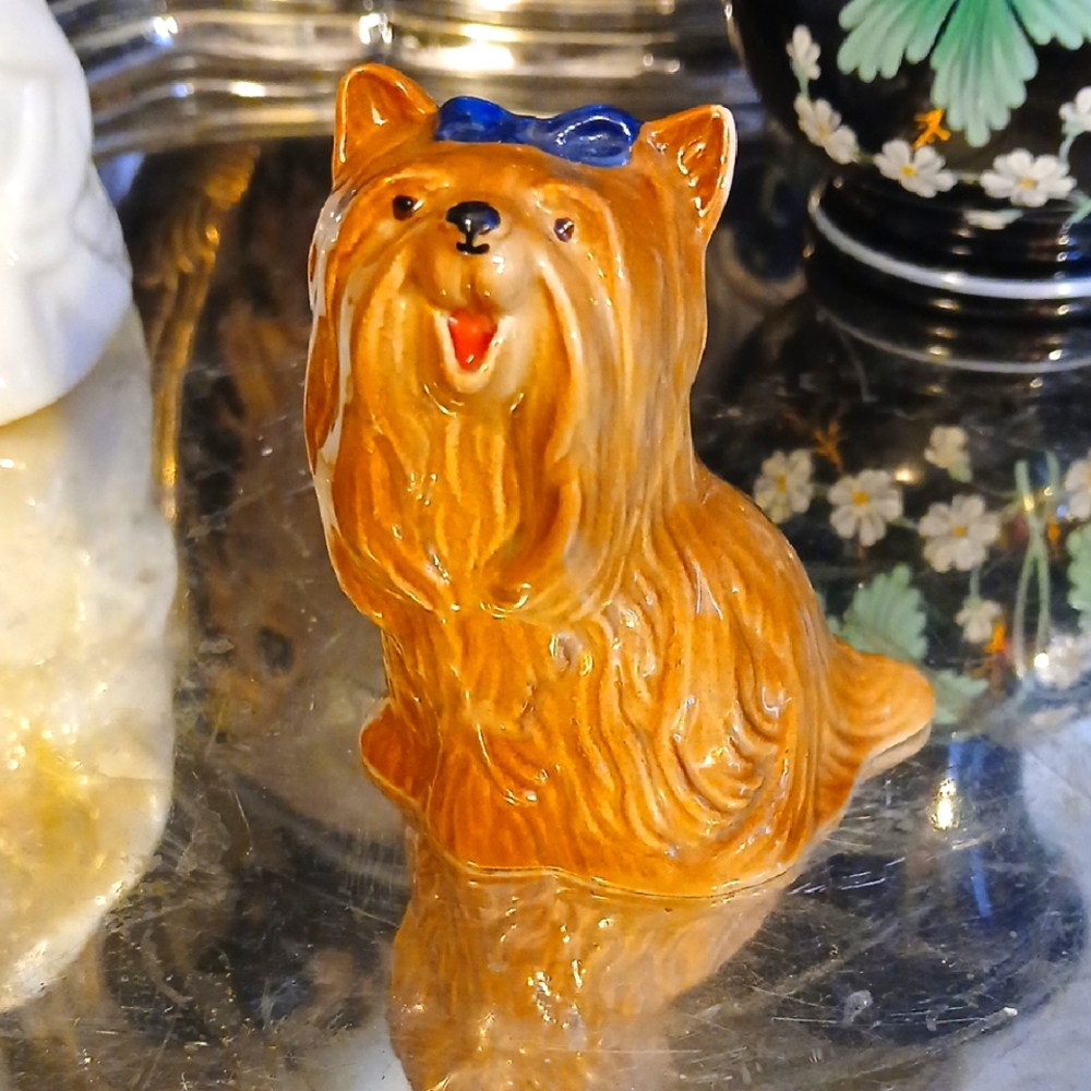 Ceramic Beswick Yorkshire Terrier #2102 Figurine with Blue Bow, 1967 - 1972